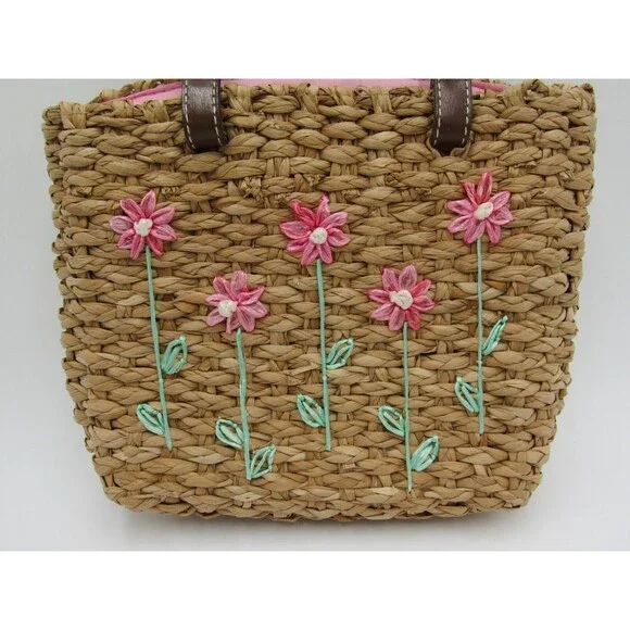 Lord & Taylor Purse Straw Rattan Handbag Retro Flowers Vacation Floral 90s VTG - Picture 7 of 16